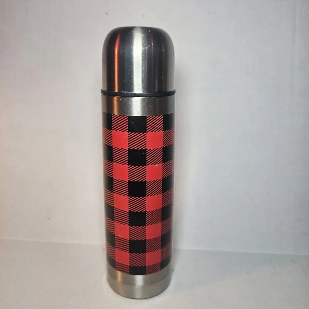 Christmas Buffalo Plaid Vacuum Insulated Water Bottle 17 OZ Red Black Stainless